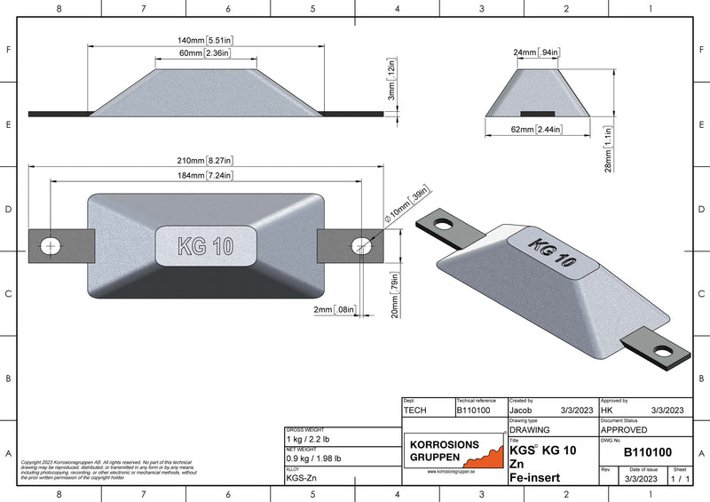 Sinkanode Type 10 - 140 * 62 * 28mm