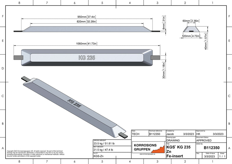 Sinkanode TYP 235 - 950*120*40