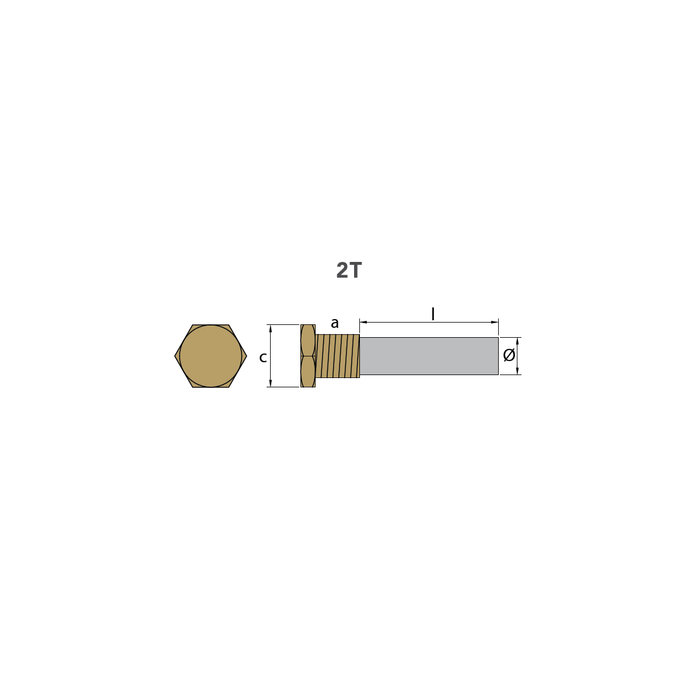 Zinkanod Caterpillar, motor, pencil anode  komplett med mässingsplugg th.1/2'' bspt - AnodeFactory