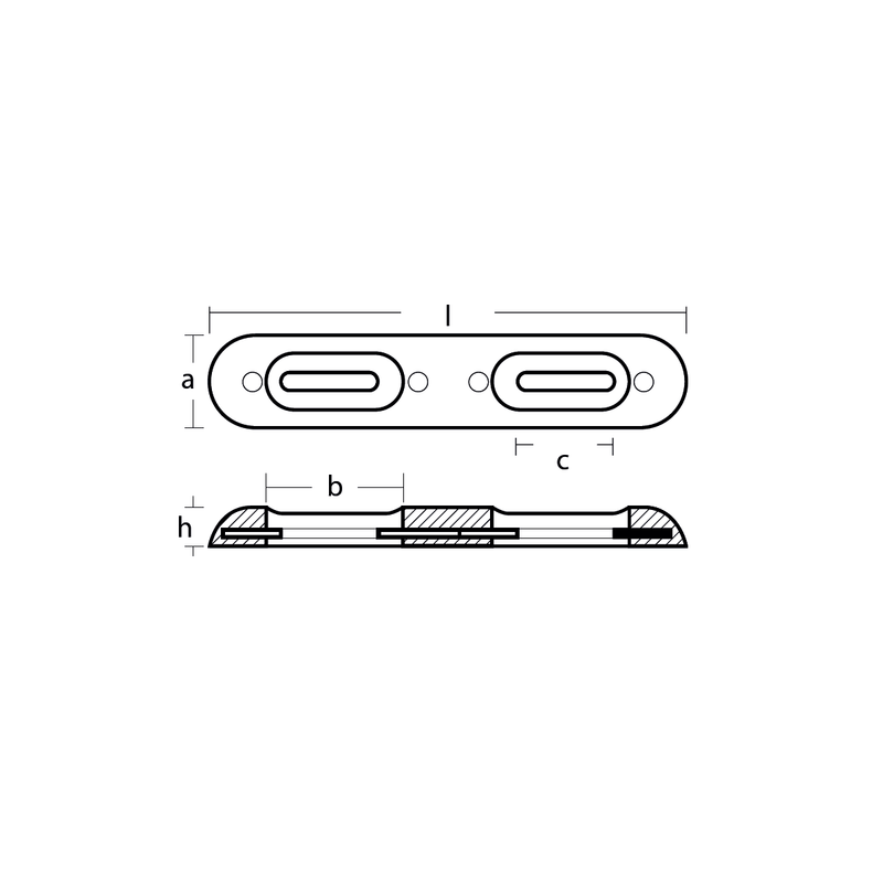 Magnesiumanod Fairline, 320*65*35mm, c-c 160mm - AnodeFactory